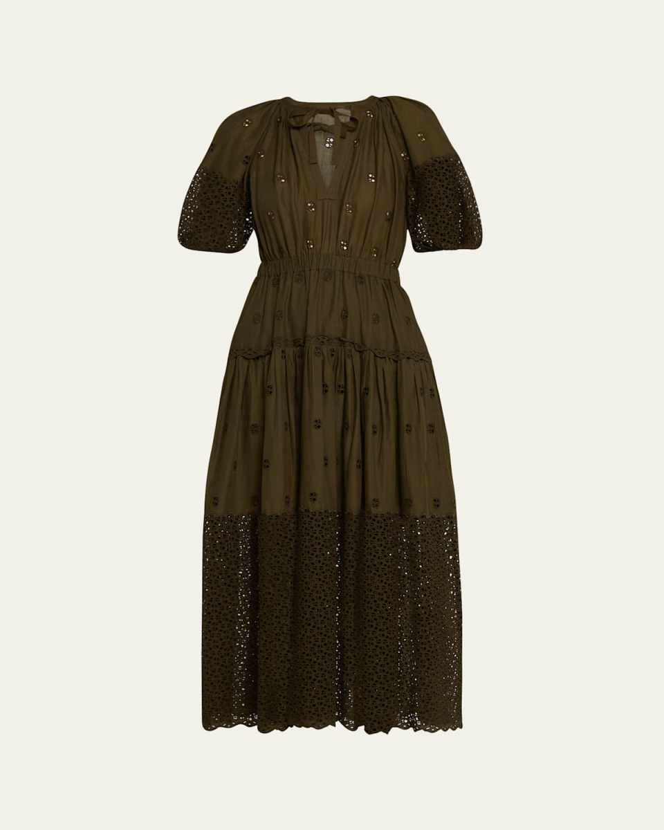 Nova Short-Sleeve Eyelet Maxi Dress