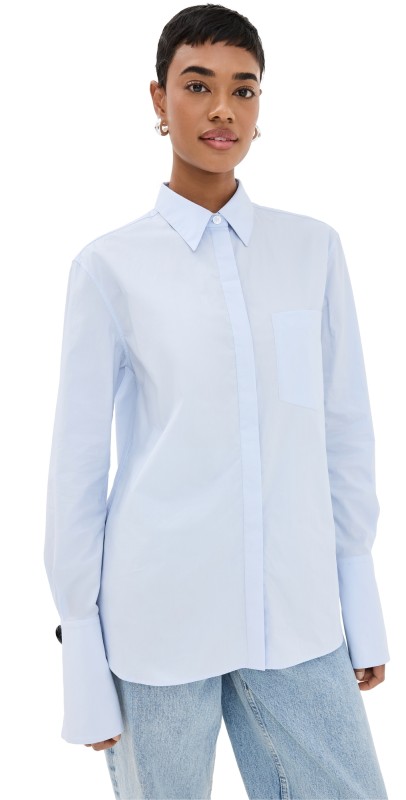 Another Tomorrow Mens Shirt with Glass Cufflinks French Blue