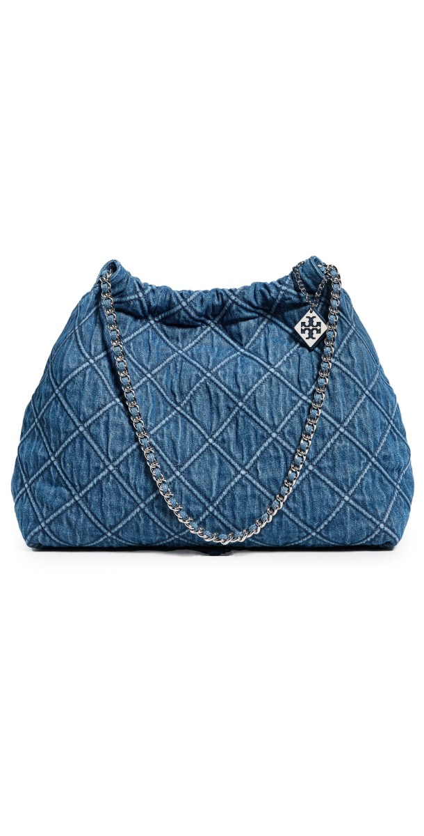 Tory Burch Fleming Soft Denim Drawstring Bag Denim