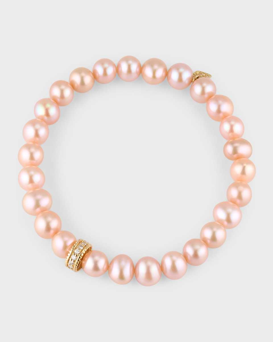 8mm Diamond Rondelle Freshwater Pearl Bracelet