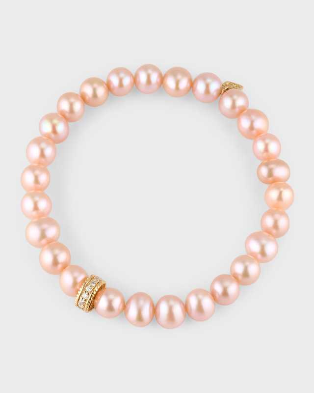 8mm Diamond Rondelle Freshwater Pearl Bracelet