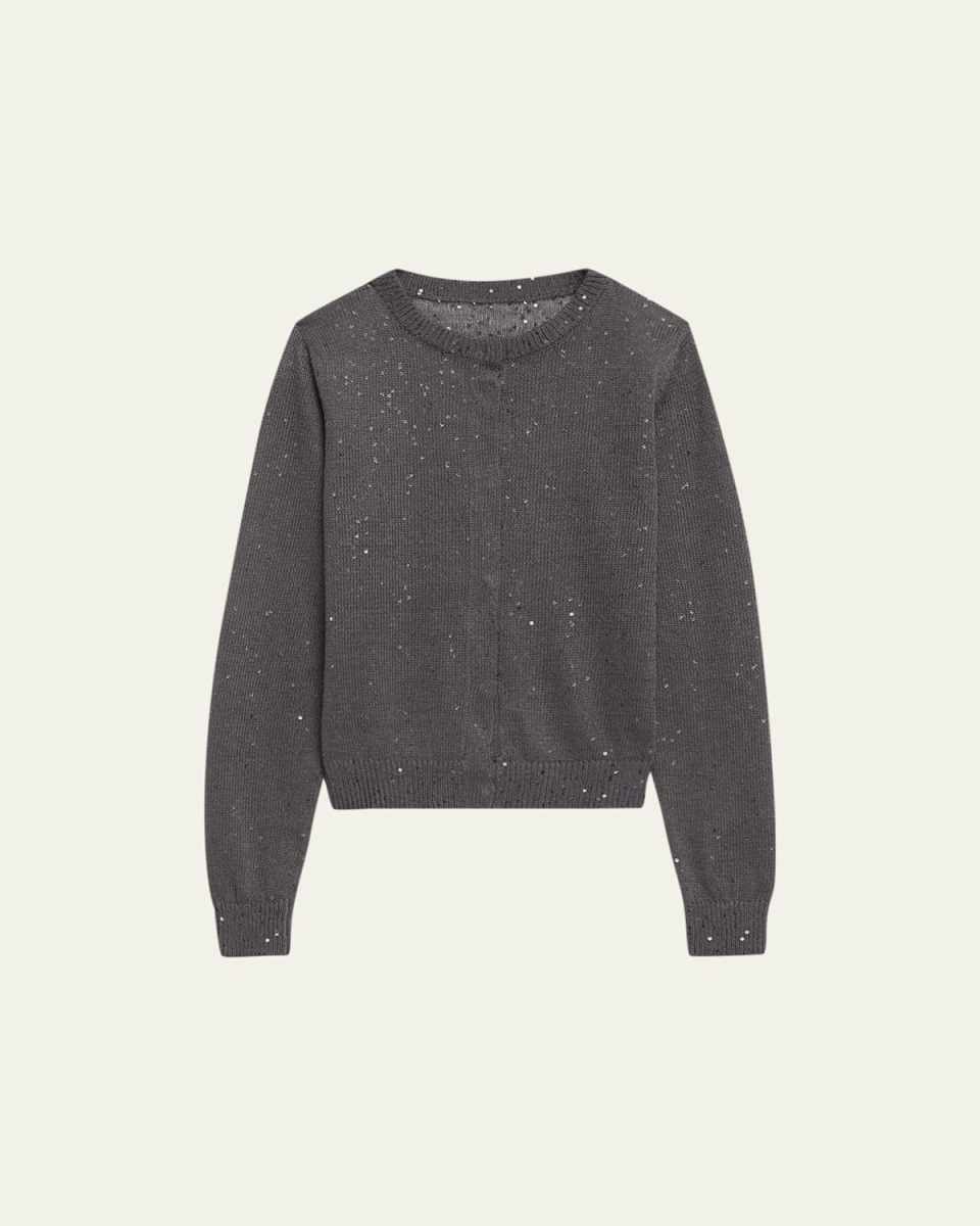 Silk Linen Cropped Cardigan with Paillette Detail