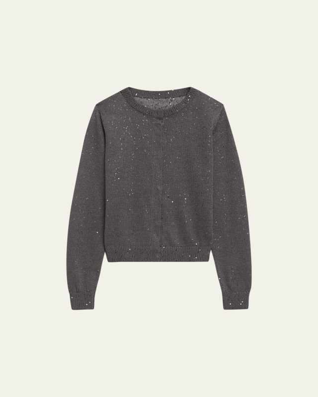 Silk Linen Cropped Cardigan with Paillette Detail