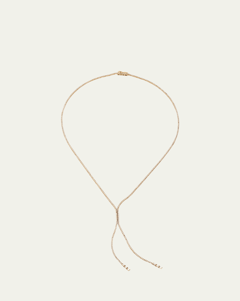 14K Gold Skinny Diamond Tennis Lariat Necklace with Baguette Ends, 15.5"L