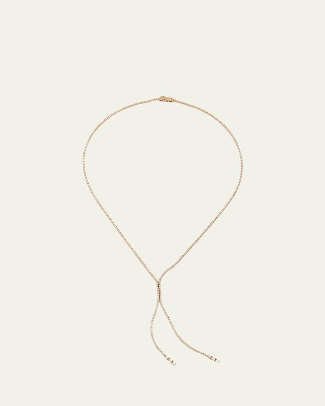 14K Gold Skinny Diamond Tennis Lariat Necklace with Baguette Ends, 15.5"L
