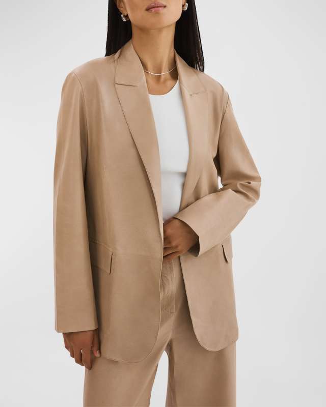 Quirina Relaxed-Fit Open-Front Leather Blazer