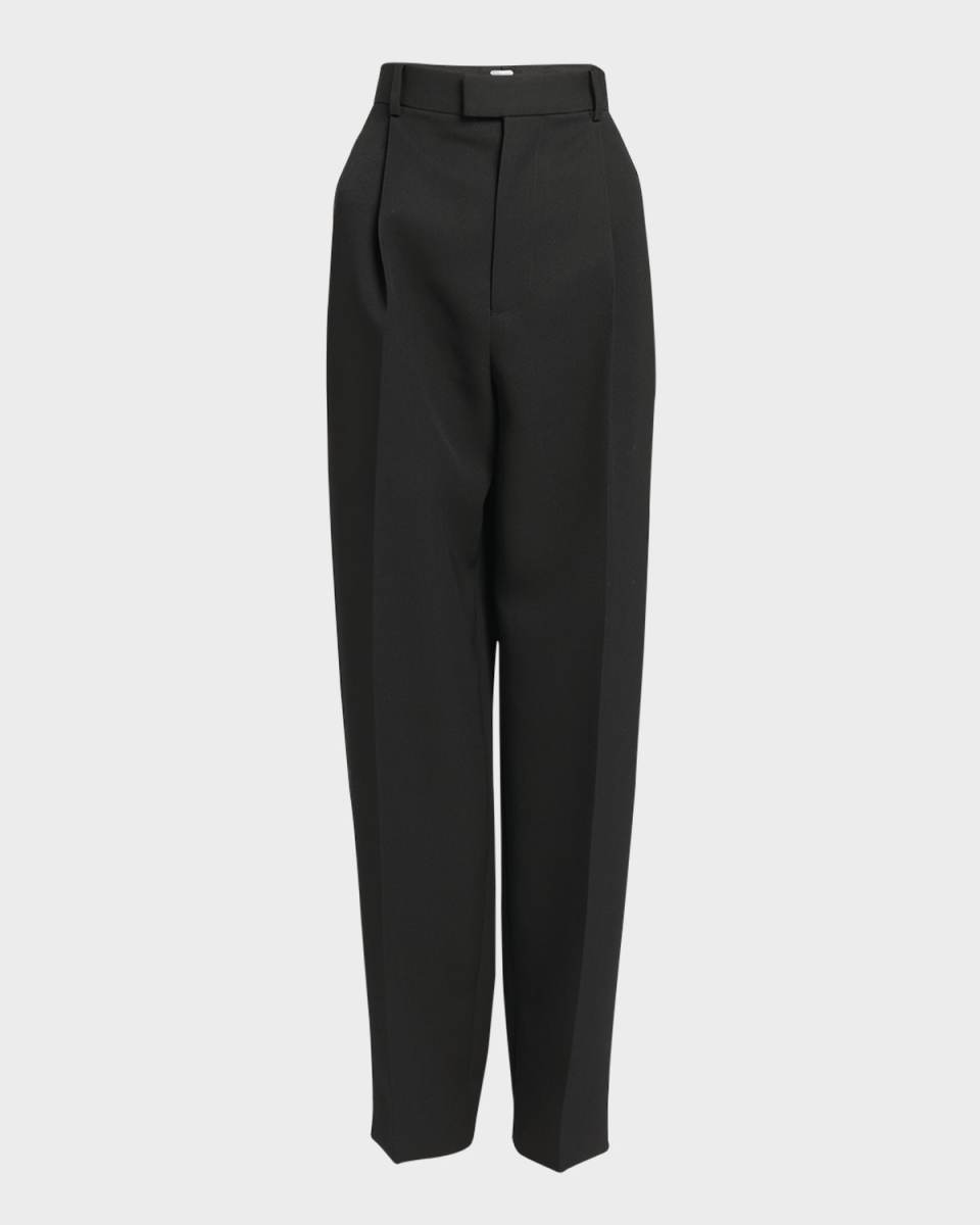 High-Rise Pleated Straight-Leg Trousers
