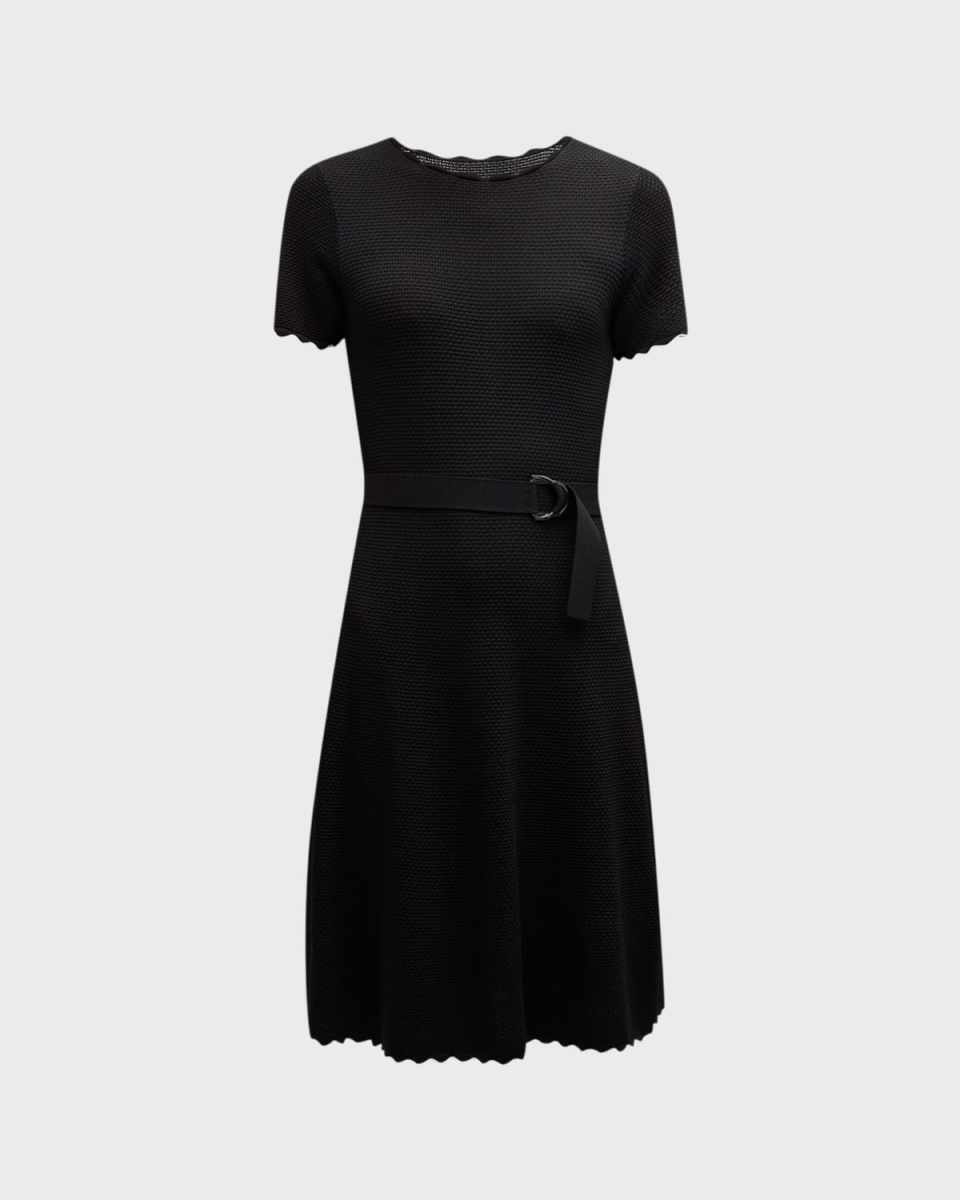 Scalloped A-Line Knit Midi Dress