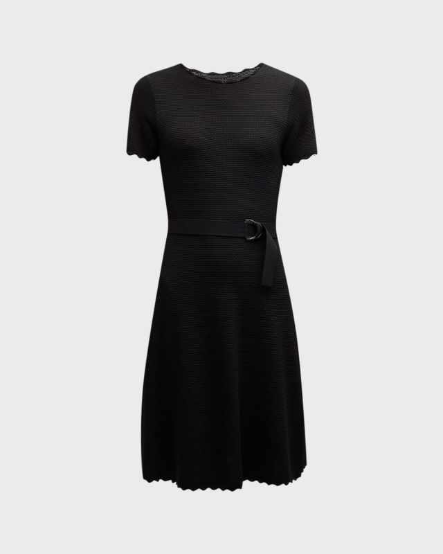 Scalloped A-Line Knit Midi Dress