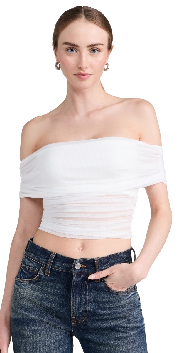 alice + olivia Isadola Off Shoulder Ruched Top Black