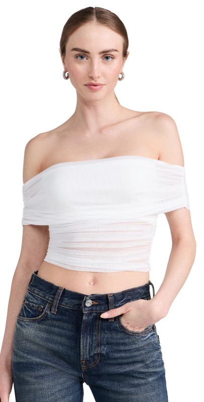 alice + olivia Isadola Off Shoulder Ruched Top Black