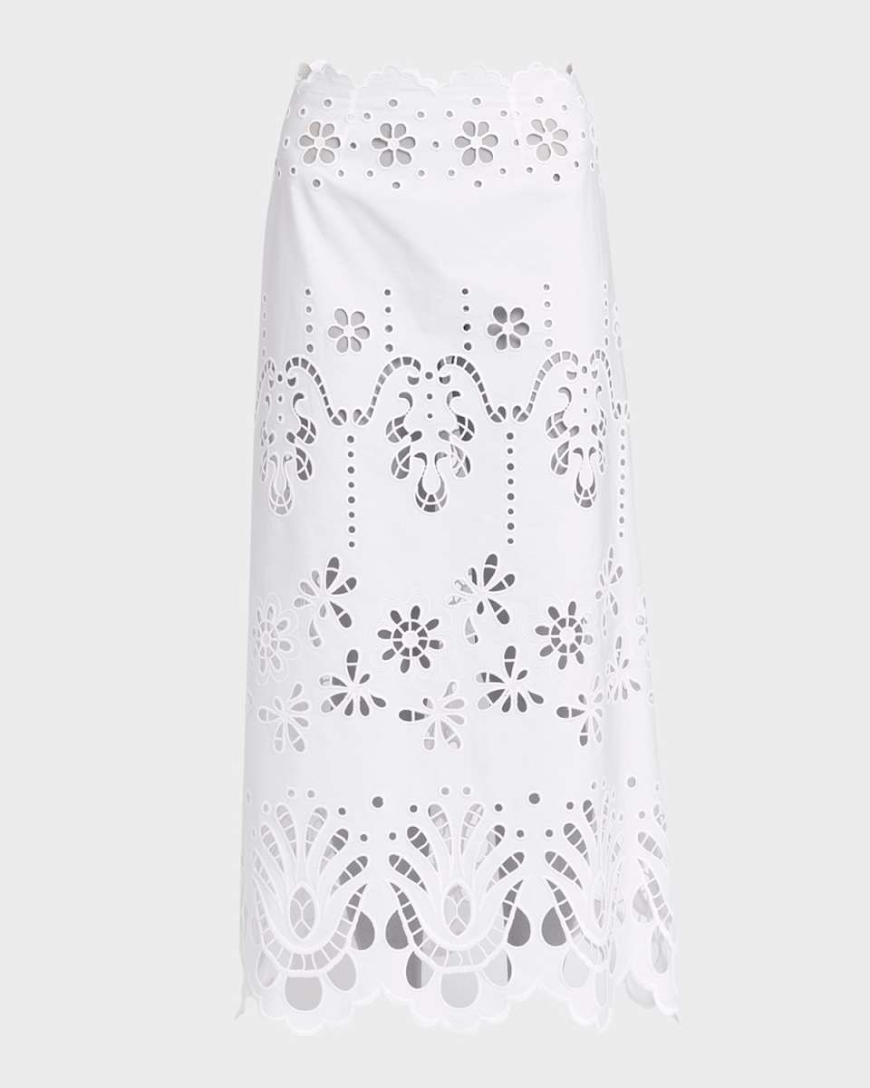 Cutout Embroidered Cotton Poplin Maxi Skirt