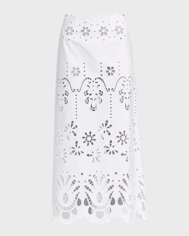Cutout Embroidered Cotton Poplin Maxi Skirt
