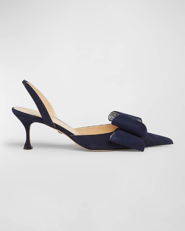 Le Cadeau Suede Crystal Bow Slingback Pumps