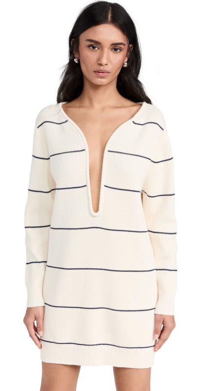 Victoria Beckham Frame Detail Sweater Dress Natural/Navy