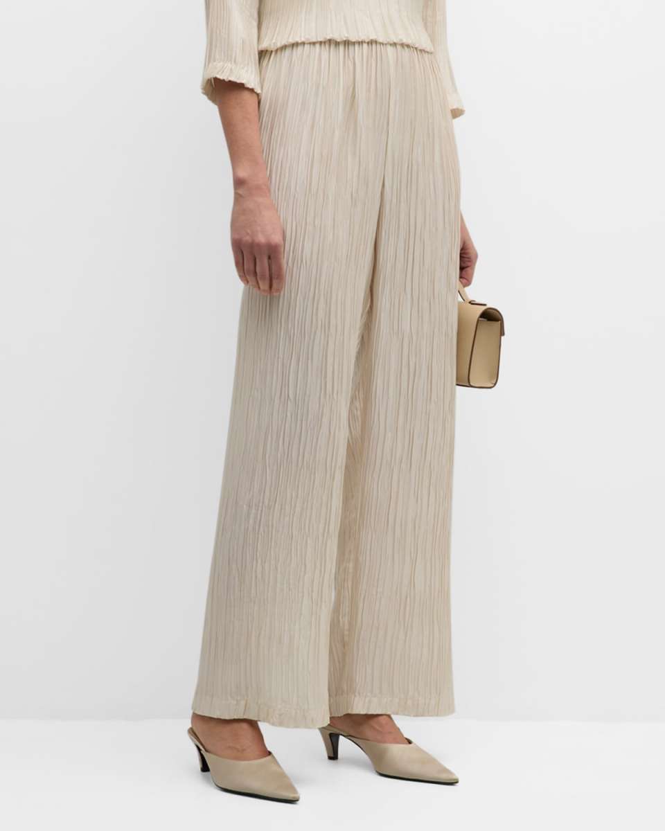 Crinkled Straight-Leg Pants