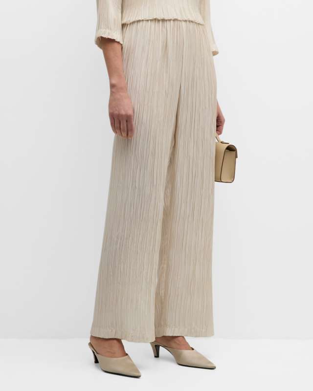 Crinkled Straight-Leg Pants