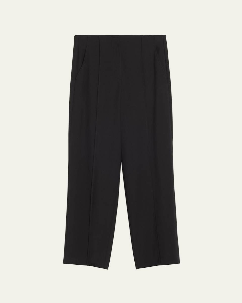 Mid-Rise Pintuck Wool Grisaille Straight-Leg Trousers