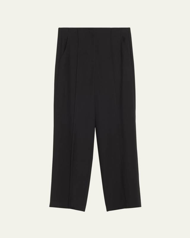 Mid-Rise Pintuck Wool Grisaille Straight-Leg Trousers