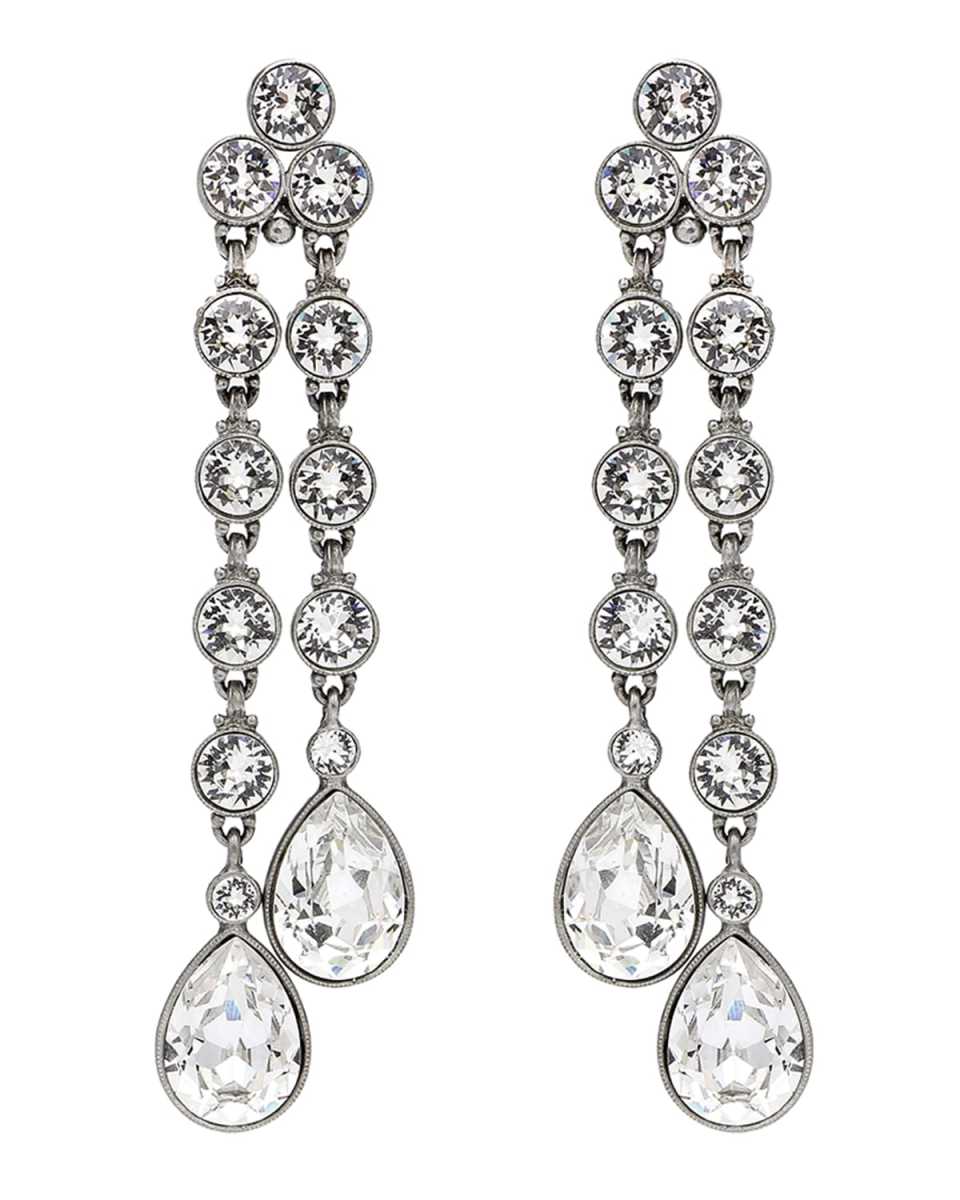 Double Teardrop Crystal Dangle Clip Earrings