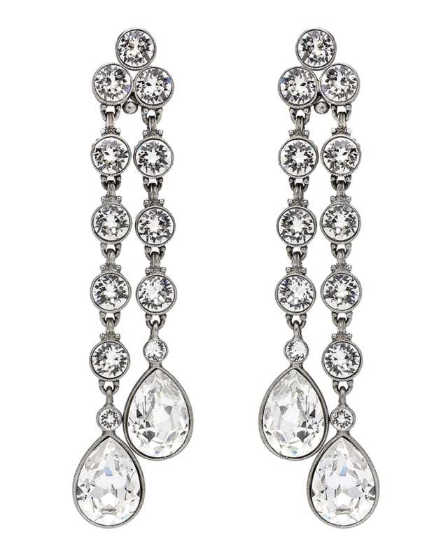 Double Teardrop Crystal Dangle Clip Earrings