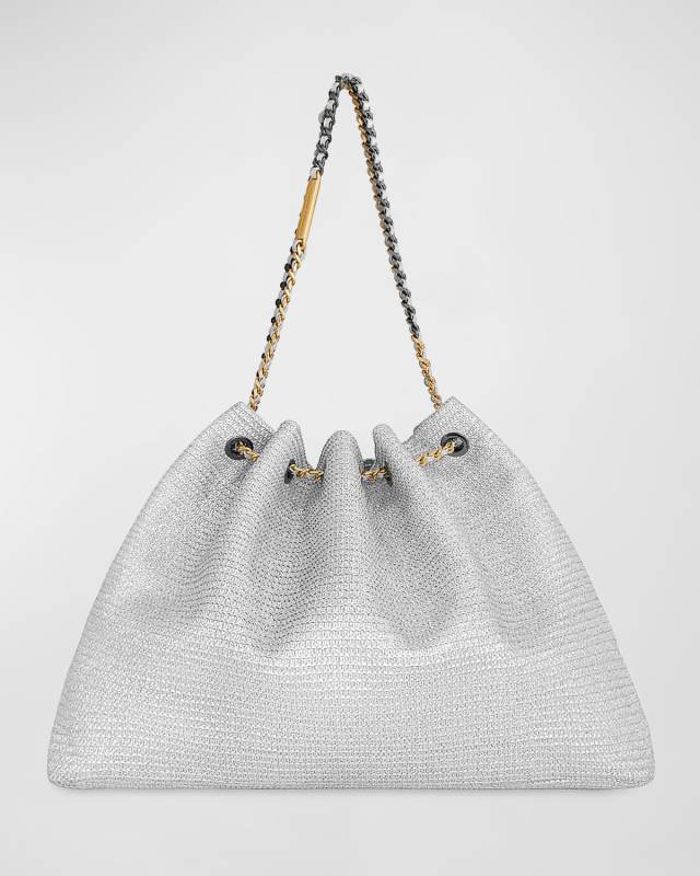 Metallic Leather Chain Tote Bag