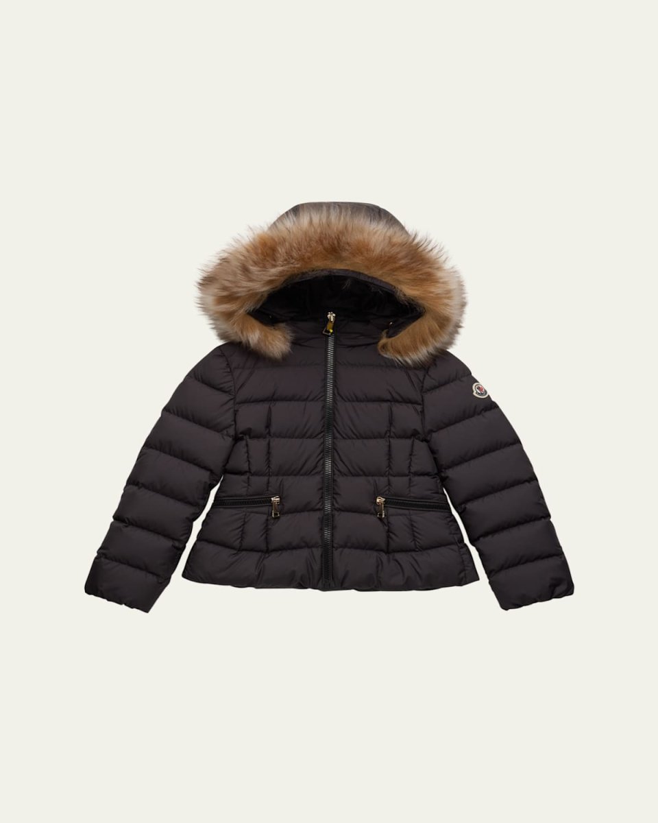 Girl's Bodette Puffer Jacket W/ Dyed Shearling Hood, Size 4-6