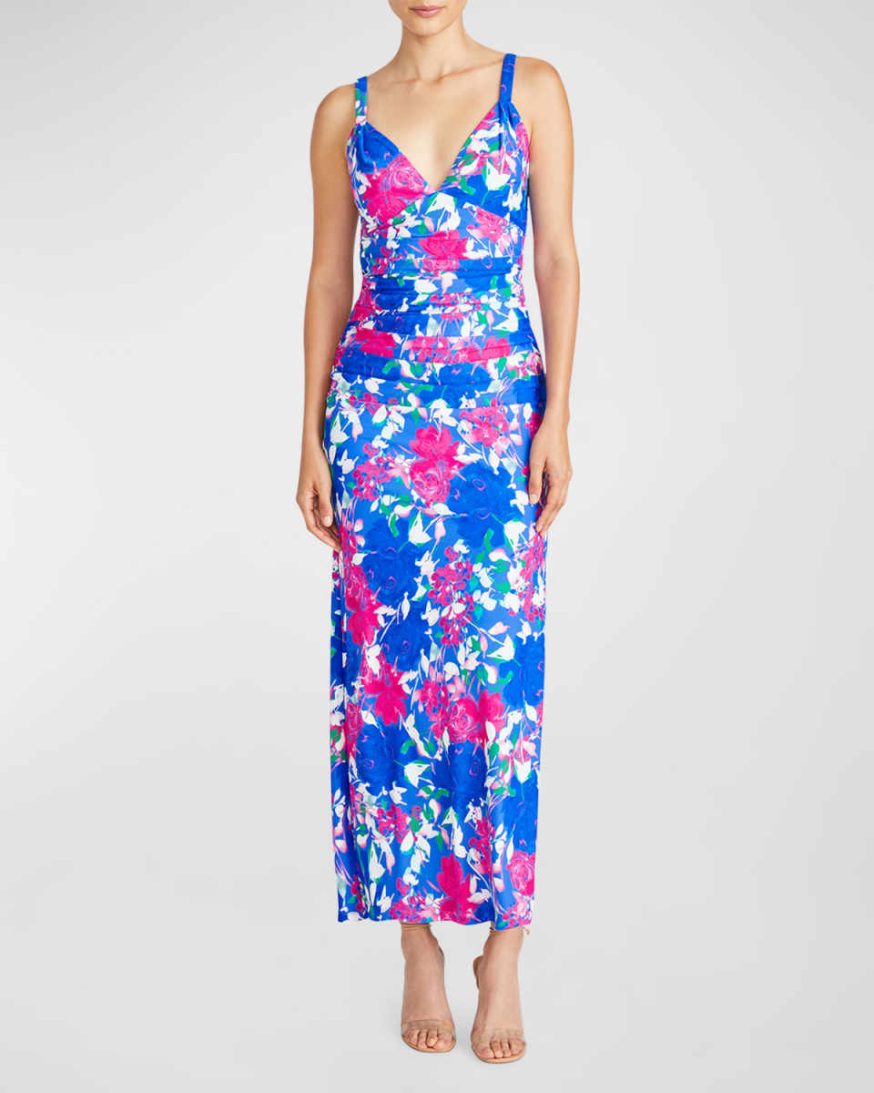 Claudia Pleated Floral-Print Jersey Maxi Dress