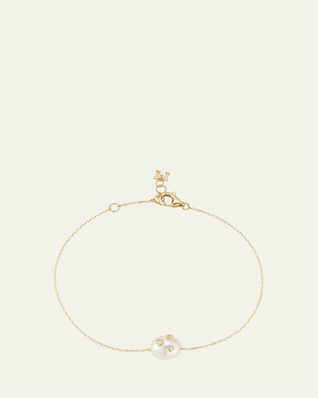 14K Diamond Bezel Scattered Baroque Pearl Bracelet