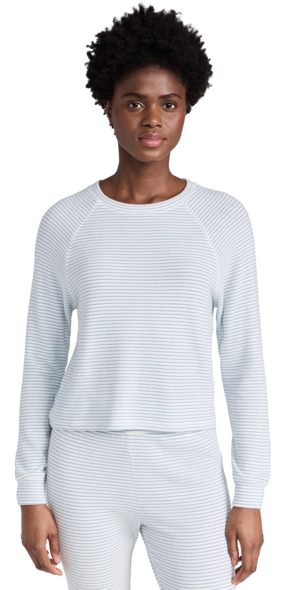 Z Supply Staying In Stripeong Sleeve Top Blue Jay