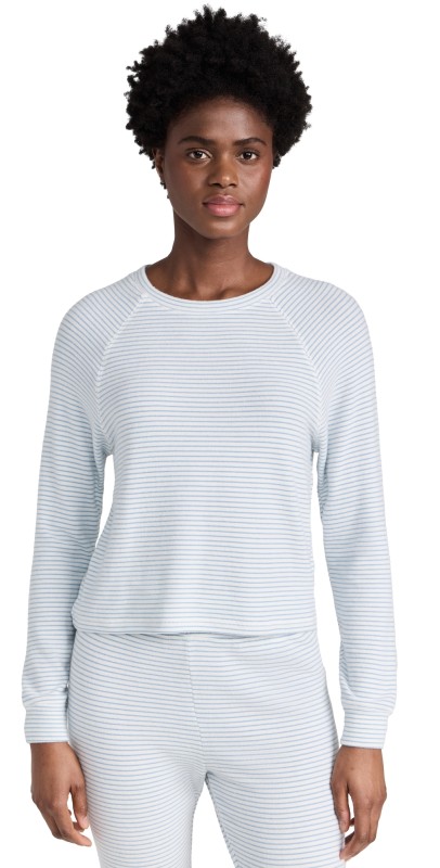 Z Supply Staying In Stripeong Sleeve Top Blue Jay