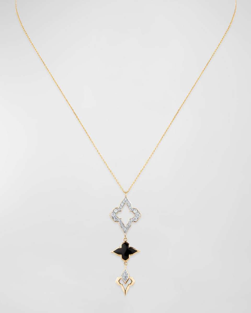 18K Yellow Gold Piano Black Classic Necklace, 16-18"L