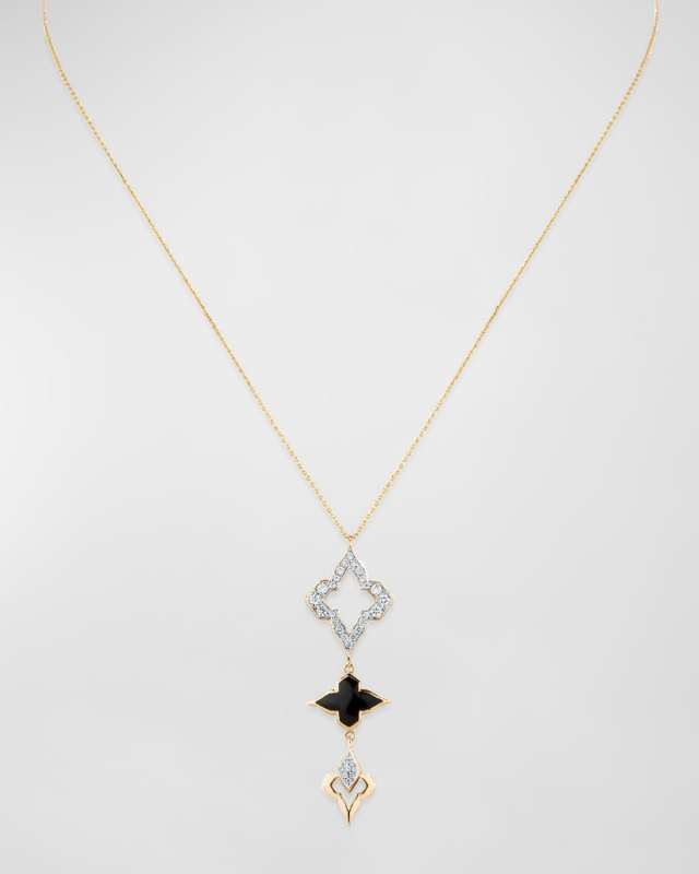 18K Yellow Gold Piano Black Classic Necklace, 16-18"L