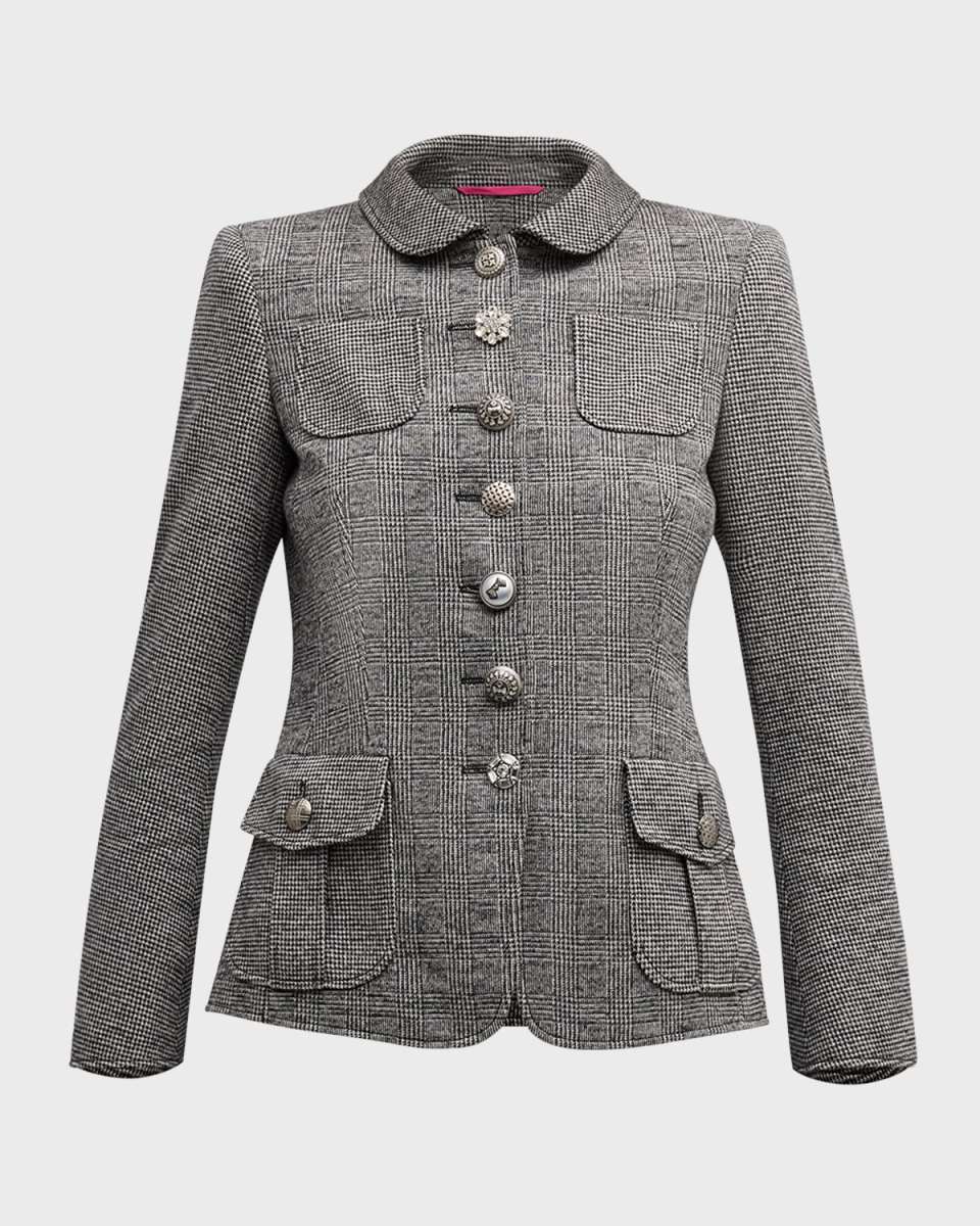 Plaid Military Jacket with Multi Buttons