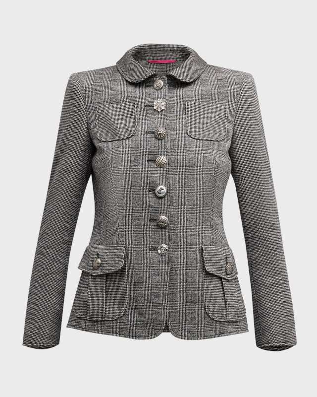 Plaid Military Jacket with Multi Buttons