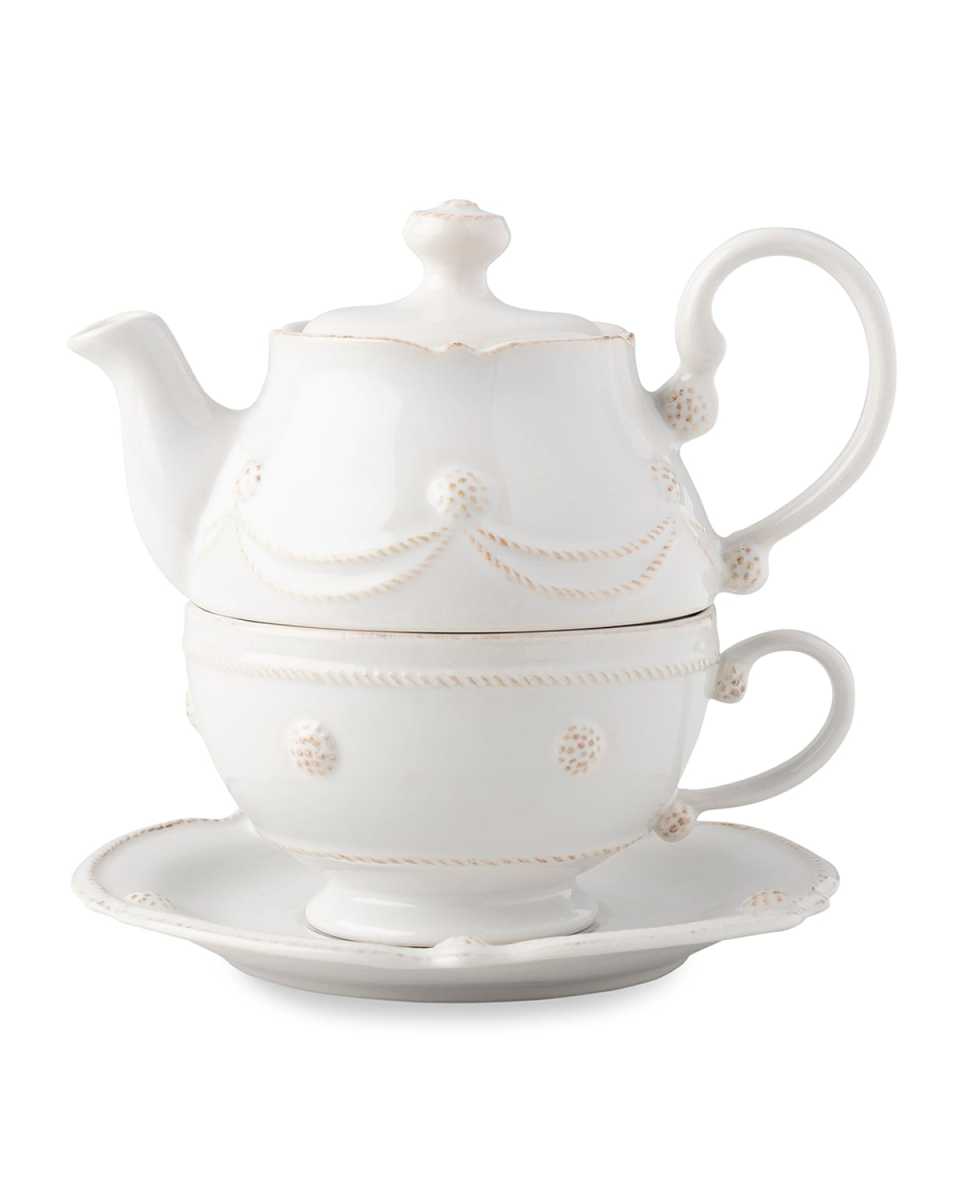 Berry & Thread Tea for One with Saucer - Whitewash