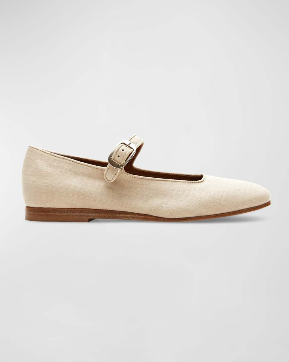 Linen Mary Jane Ballerina Flats