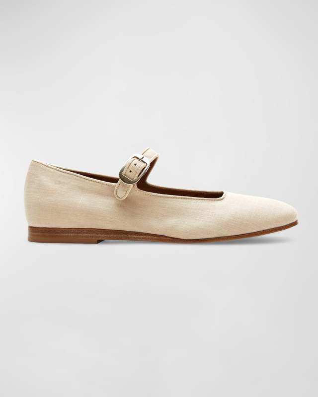 Linen Mary Jane Ballerina Flats