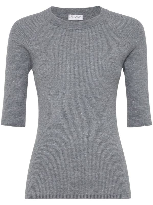 ribbed speckle-knit top