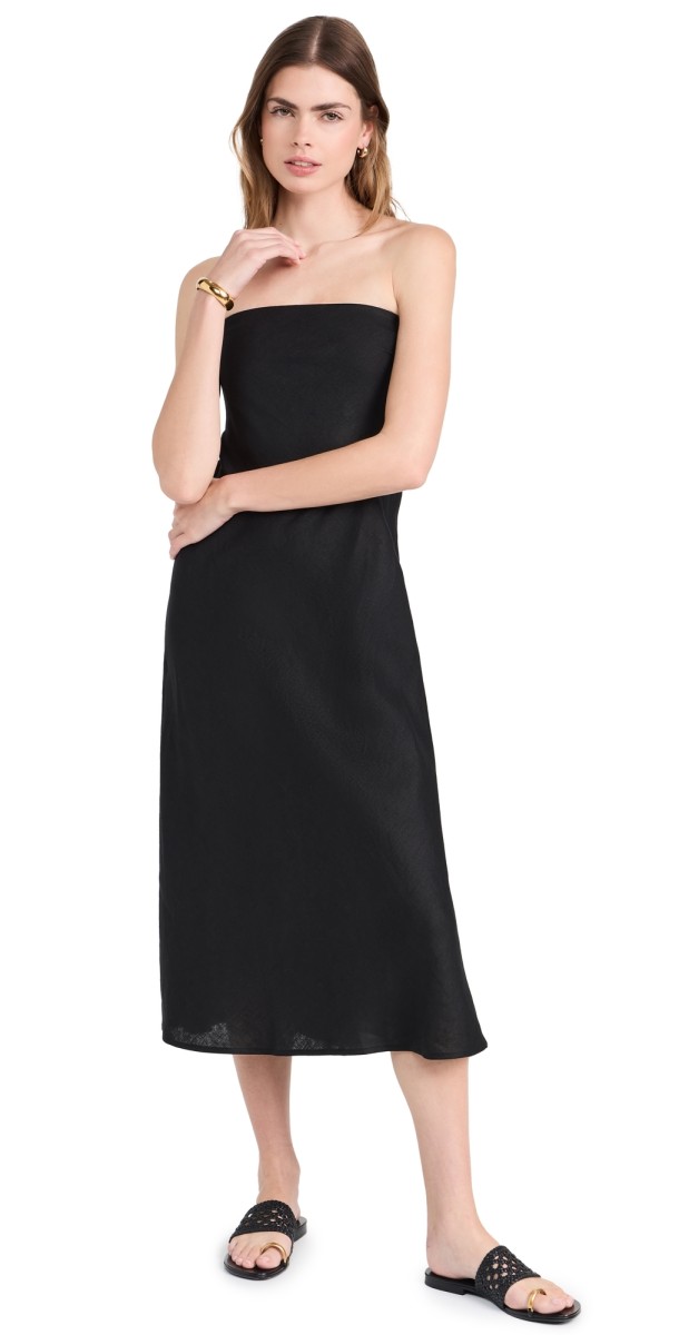 Enza Costa Linen Bias Dress Black