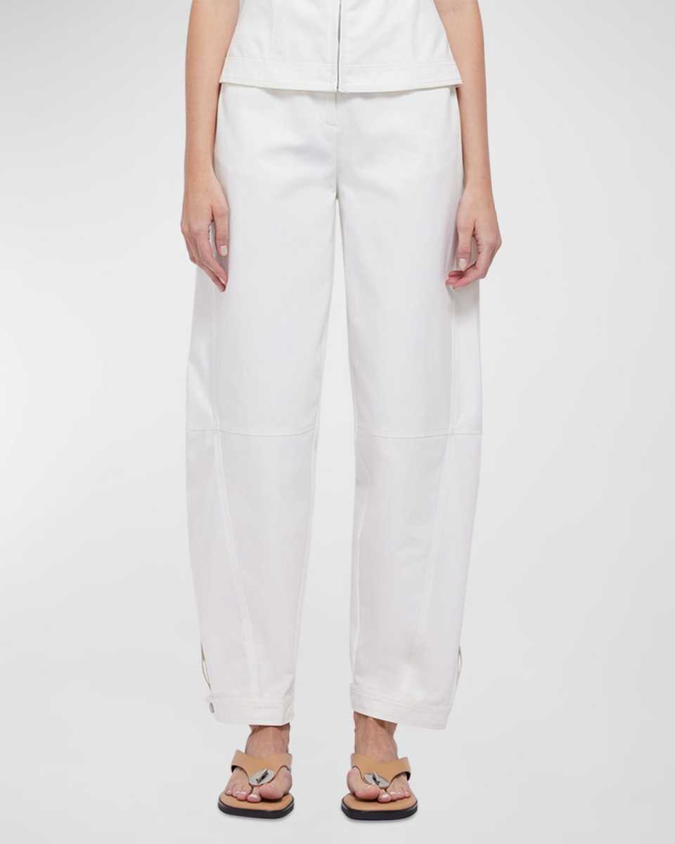 Kairi Curved-Leg Topstitched Denim Pants