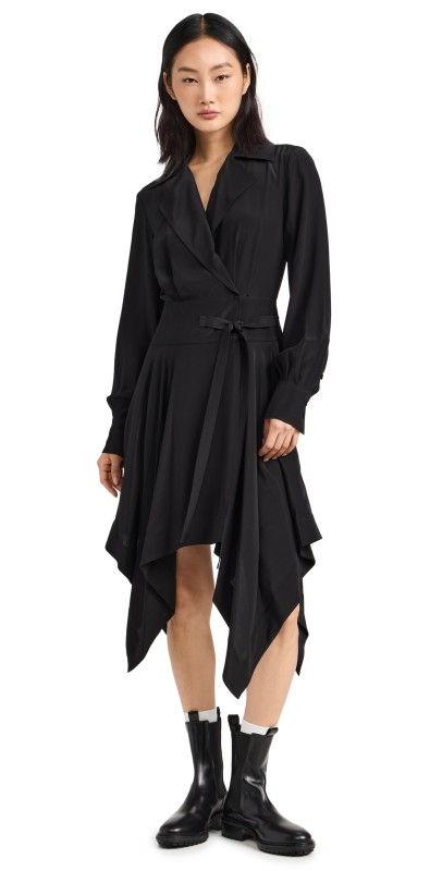 Jason Wu Long Sleeve Silk CDC Shirt Dress with Asymmetric Hem Black