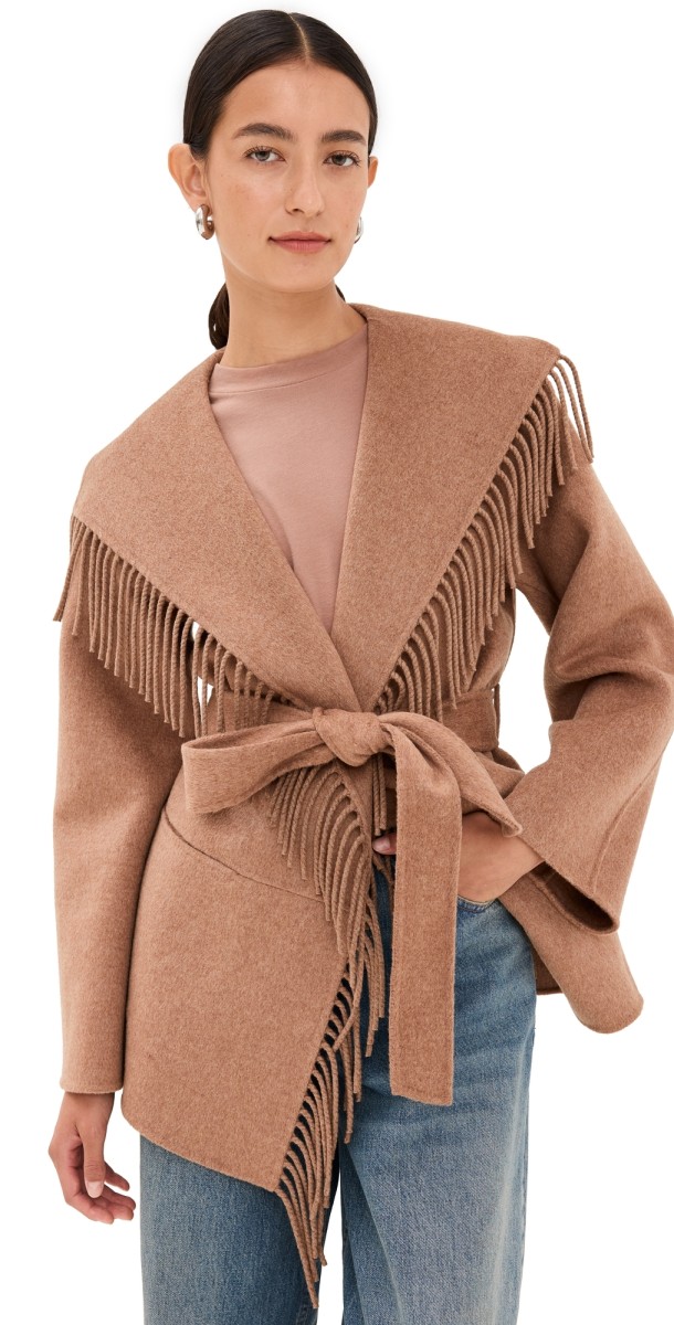 SIMKHAI Rowen Fringe Jacket Camel