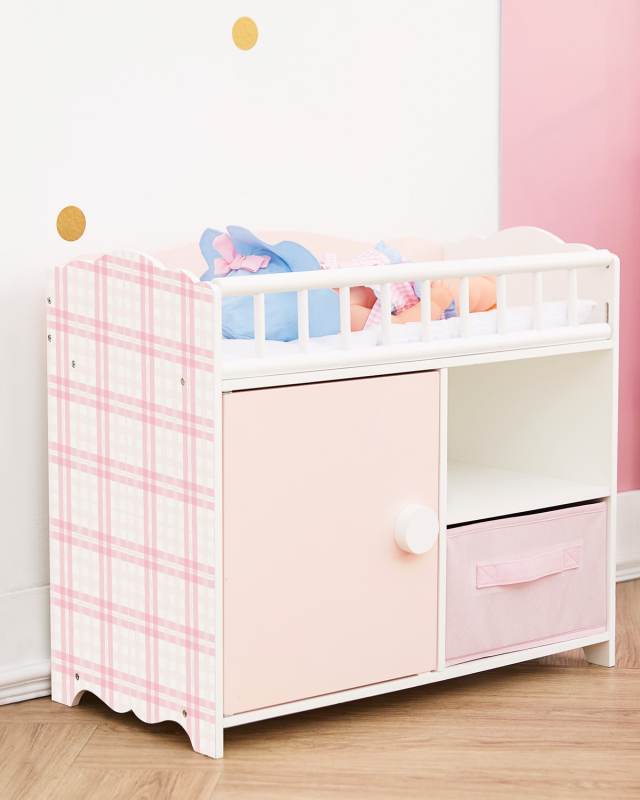 Olivia's Little World Wooden Baby Doll Crib & Cabinet, Pink/White