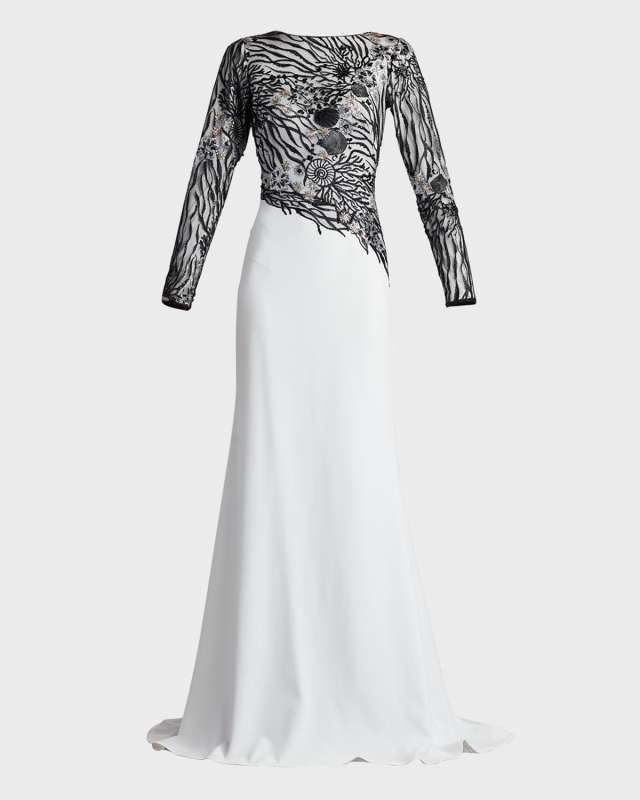 A-Line Sequin Lace & Crepe Gown