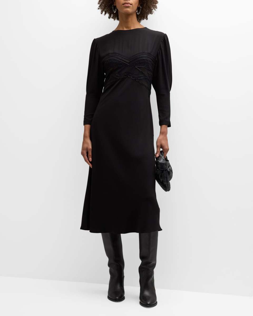Maldi Bead Embroidered Midi Dress