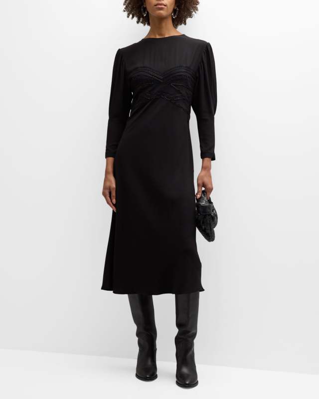 Maldi Bead Embroidered Midi Dress