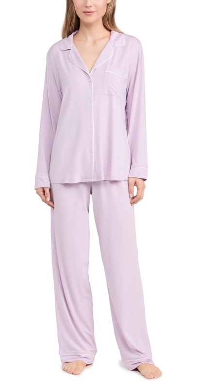 Eberjey Gisele The Tencel Modal Long PJ Set Lavender/ Ivory