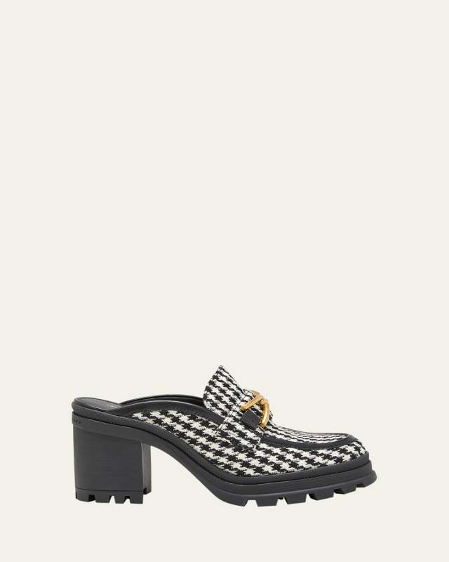 Wynter Houndstooth Heeled Loafer Mules