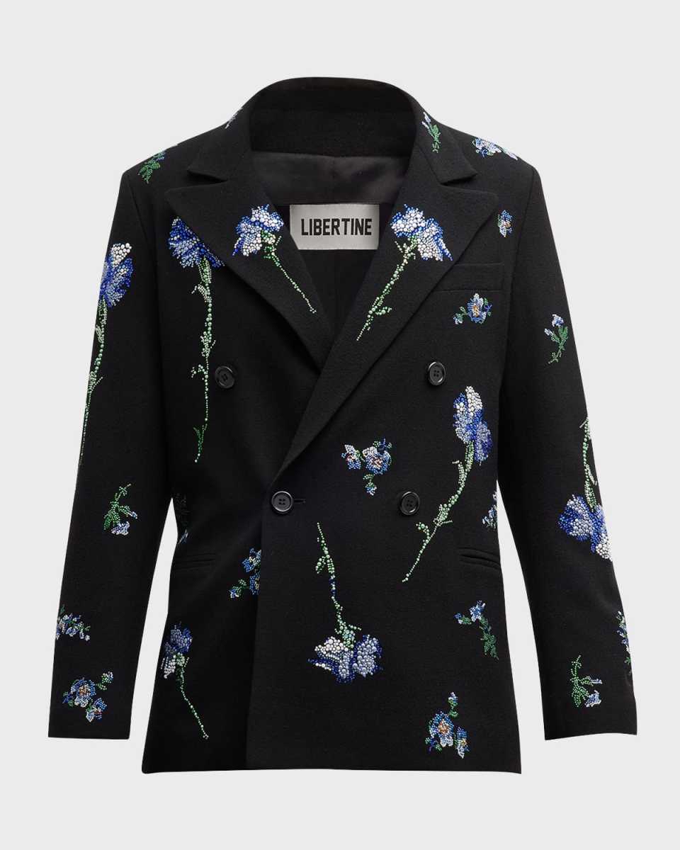 Cecil Beaton Carnation Embellished Double-Breasted Jacket